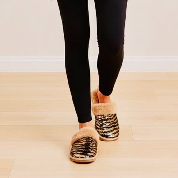Wild Diva Shoes - Zebra Faux Fur Sequin Slippers